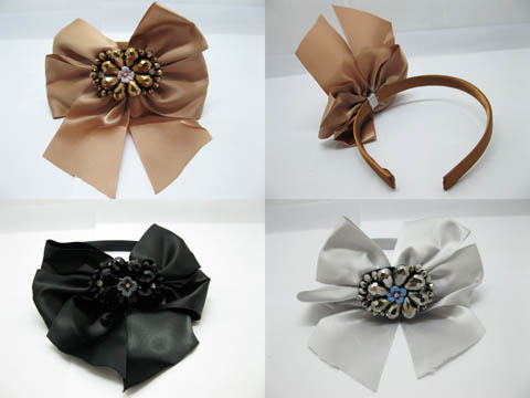 12X New Head Band with Attached Large Rhinestone Bowknot Mixed 12X New Head Band with Attached Large Rhinestone Bowknot Mixed