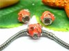 10 European Orange Barrel Enamel Thread Bead w/Rhinestone