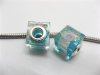 50 Skyblue Silver Flower Cube Glass European Beads