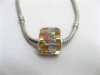 50 Coffee Silver Flower Cube Glass European Beads