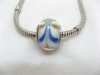 100 White Murano Colourful Stripe Glass European Beads