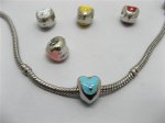 20 Metal Heart Enamel Thread European Beads
