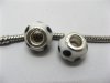 50 White Murano Round Glass Black Spot European Beads be-g412