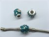 10 Blue Barrel Enamel European Thread Beads with Rhinestone