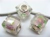 50 Light Pink Silver Flower Cube Glass European Beads 50 Light Pink Silver Flower Cube Glass European Beads