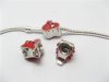10 Red Enamel Heart Metal Thread European Beads