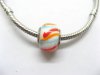 100 White Colourful Stripe Glass European Beads be-g338