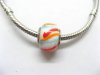 100 White Colourful Stripe Glass European Beads be-g338 100 White Colourful Stripe Glass European Beads be-g338