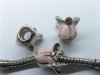 10 Pink Rose Enamel European Thread Beads with Rhinestone