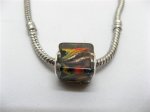 50 Black Silver Cube Glass European Beads