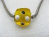 50 Yellow Murano Cubic Glass European Beads With White Dots