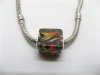 50 Black Silver Cube Glass European Beads