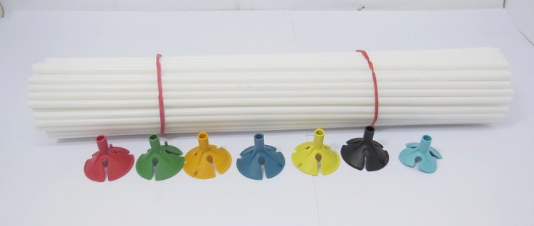 2x100Sets HQ White Balloon Sticks Holders with Mixed Color Cups - Click Image to Close
