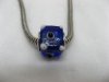 50 Blue Cubic Glass European Beads with White Dots be-g367