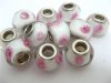 100 White Murano Flower Round Glass European Beads