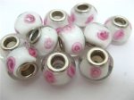 100 White Murano Flower Round Glass European Beads