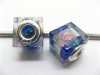 50 Blue Silver Flower Cube Glass European Beads 50 Blue Silver Flower Cube Glass European Beads