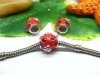 10 European Red Barrel Enamel Thread Bead w/Rhinestone