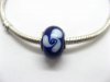 100 Dark Blue Glass Pandora Beads with White Flower