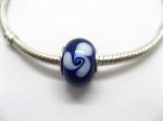 100 Dark Blue Glass Pandora Beads with White Flower