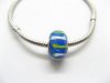 100 Blue Colourful Stripe Glass European Beads be-g337