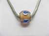 50 Tan Murano Blue Strips Round Glass European Beads be-g292 50 Tan Murano Blue Strips Round Glass European Beads be-g292