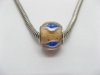 50 Tan Murano Blue Strips Round Glass European Beads be-g292