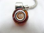 4Pcs Coffee Murano Round Glass European Beads 925 Sterling Silve