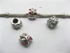 20 Metal Round Thread European Beads With Rhinestone