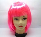 4Pcs Bobo Head Style Neat Bang Short Straight Cosplay Wig - Pink