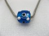 50 Blue Murano Cubic Glass European Beads With White Dots