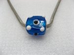 50 Blue Murano Cubic Glass European Beads With White Dots