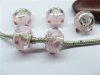100 Light Pink 925 Stamped Round Glass European Beads pa-g44
