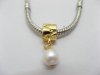 10X 18K Golden Plated Barrel European Beads With Pearl Dangle