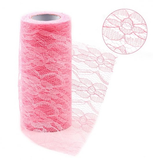 4Roll X 10Yds Pink Lace Tulle Roll Spool DIY Wedding Deco - Click Image to Close