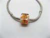 50 Orange Silver Cube Glass European Beads