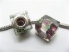 50 Dark Purple Silver Flower Cube Glass European Beads 50 Dark Purple Silver Flower Cube Glass European Beads