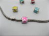 20 Metal Cube Enamel Thread European Beads