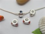 20 Silver Barrel European Thread Beads with Rhinestone