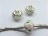 100 White Round Glass European Beads with Rose Printed