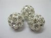 10Pcs Silver Plated Hollow Rhinestone Ball Beads 21mm