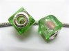 50 Green Silver Flower Cube Glass European Beads 50 Green Silver Flower Cube Glass European Beads
