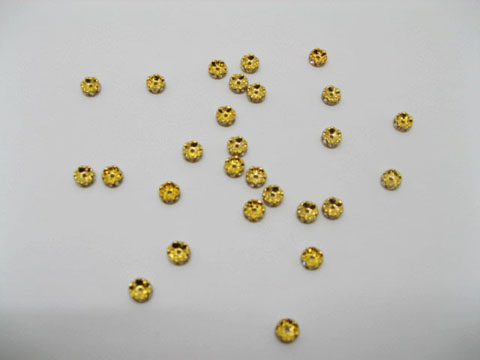 100 Golden Rondelle Flower Rhinestone Spacers Beads - Click Image to Close