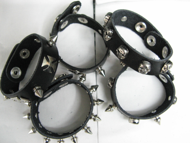 10 Punk Gothic Spiked Nail Cross Skull Cuff Bracelets - Click Image to Close