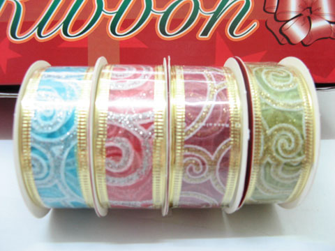 28 Rolls X 2.7meter Glitter Chiffon Ribbon Mixed Colour - Click Image to Close