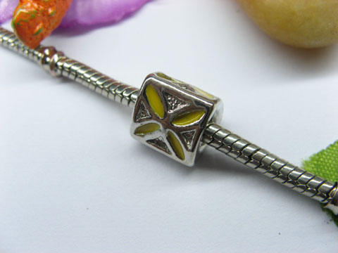 10 Yellow Enamel Metal Thread European Beads pa-m181 - Click Image to Close