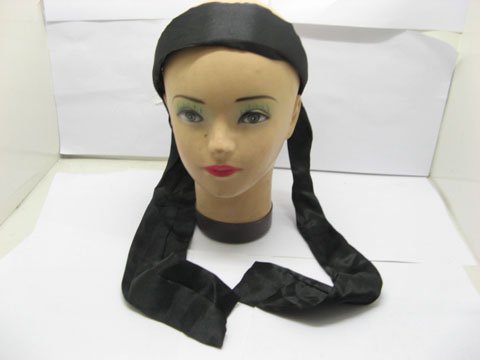 48 Black Headbands Hairband with Attached Scarves - Click Image to Close