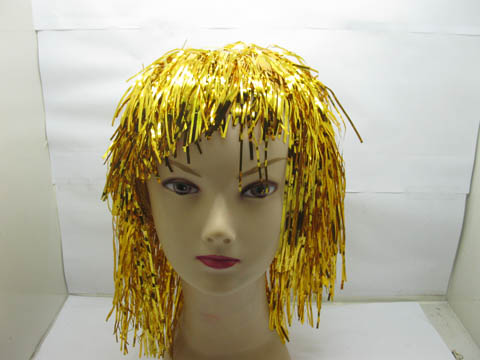 10 New Golden Pom-Pom Tinsel Costume Wigs - Click Image to Close