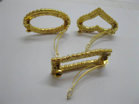 60 New Golden Metal Hair Clips w/ Rhinestone - Click Image to Close