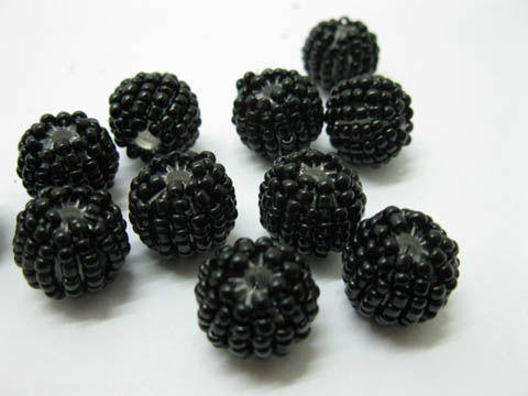 160pcs Plastic Black HandCraft Seed Beads Round - Click Image to Close